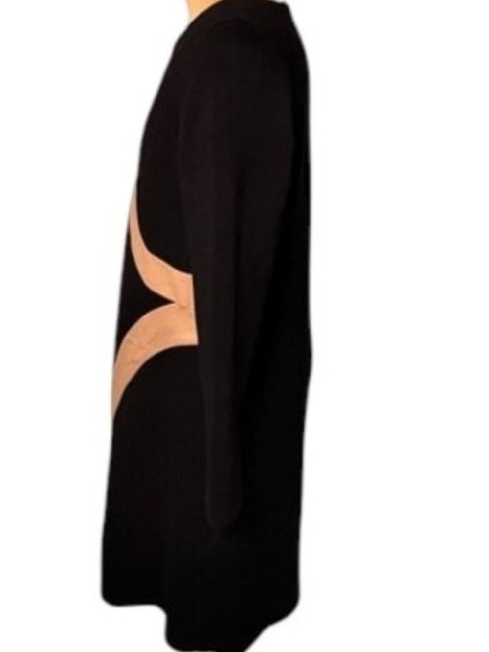 Scapa Lauren Pierre Black Tan Colorblock Bodycon Sheath Dress Long Sleeve Size M - Picture 5 of 7